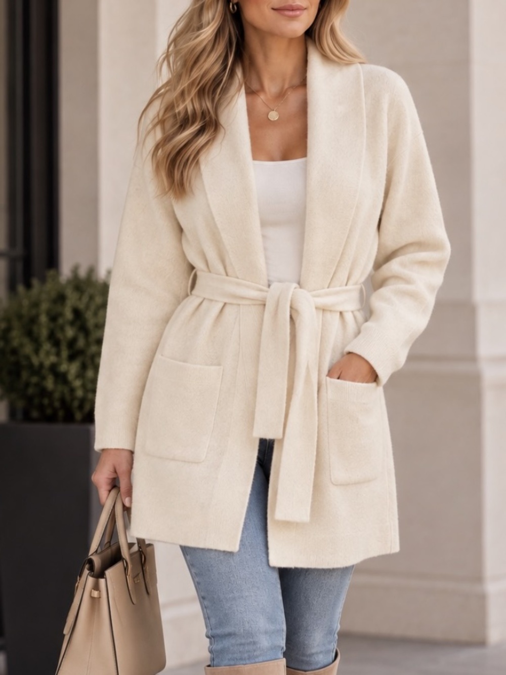 Como Vintage Open Cardigan Womens Size Medium Beige Old Money Quiet Luxury